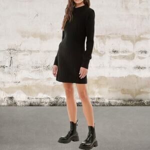 WAYF NWT Women's Black Puff Long Sleeve Pullover Sweater Dress Size Large